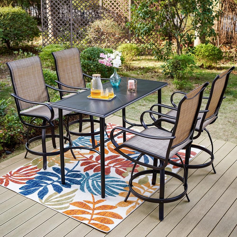 PHI VILLA Black 5-Piece Metal Rectangle Outdoor Bar Height PHI VILLA Black 5-Piece Metal Rectangle Outdoor Bar Height