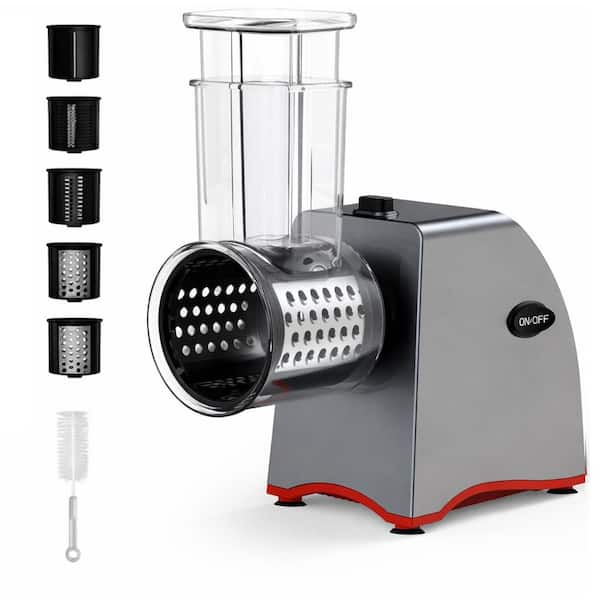 Gray Electric Cheese Grater with 5 Stainless Blades and 250-Watt Motor, 1-Touch Vegetable Cutter Slicer