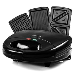 3-in-1 Electric Sandwich Maker Detachable Non-Stick Waffle and Grill Plates, 750-Watts, LED Lights, Black