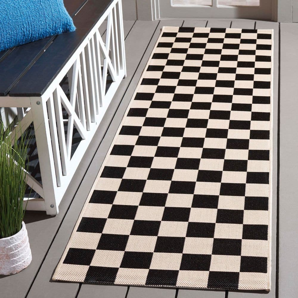 Courtyard 2 ft. x 8 ft. Black/Beige Checkered Runner Rug price history on PriceWatchPro