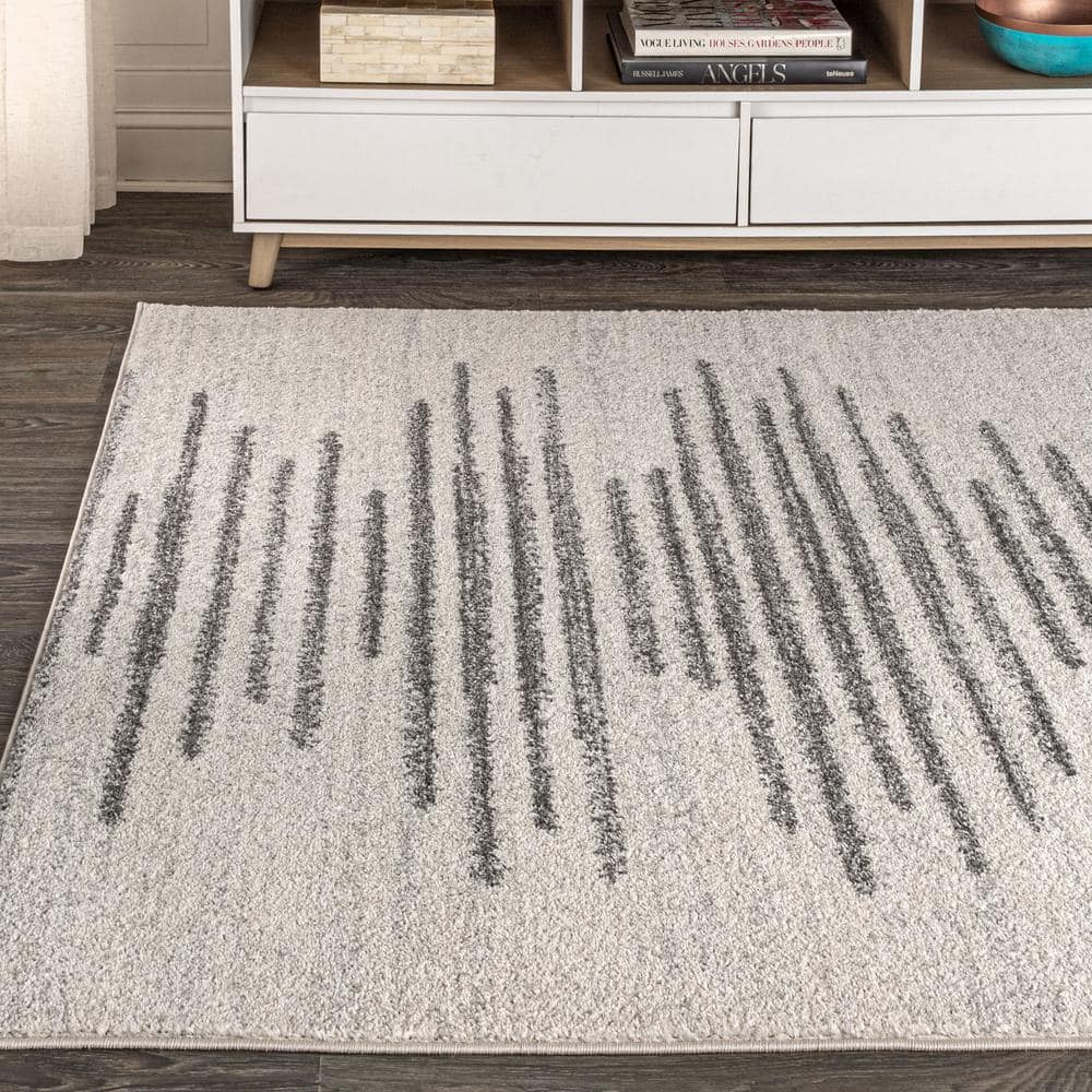 Aya 8' x 10' Gray and Cream Synthetic Stripe Area Rug