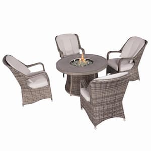 Olivia Hay 5-Piece Wicker Patio Conversation Set with Beige Cushions