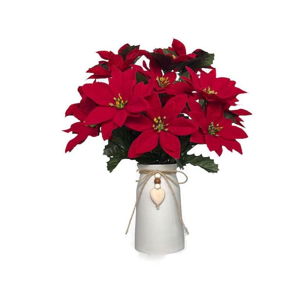 フラワーベース　クリスマス 12 in. Red Indoor Artificial Poinsettia Christmas Flower