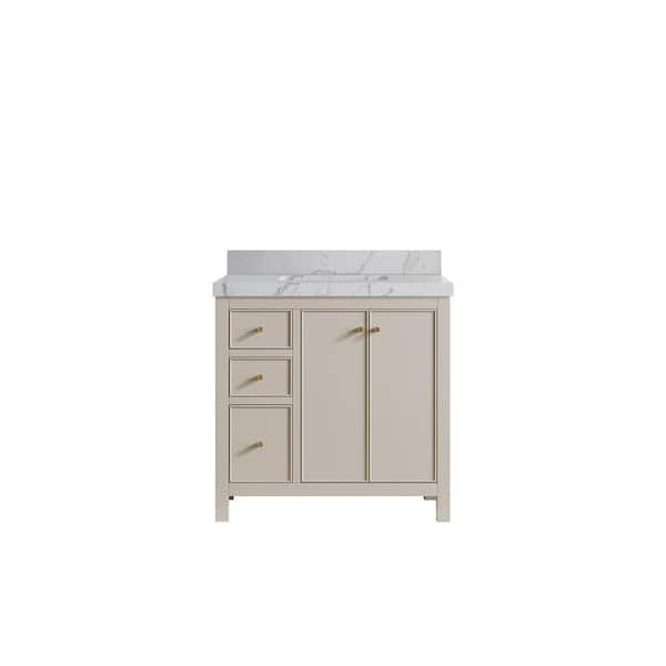 Willow Collections Chicago 36 in. Single Sink Freestanding Fine Grain Bath Vanity with Venatino Qt. Top Unassembled
