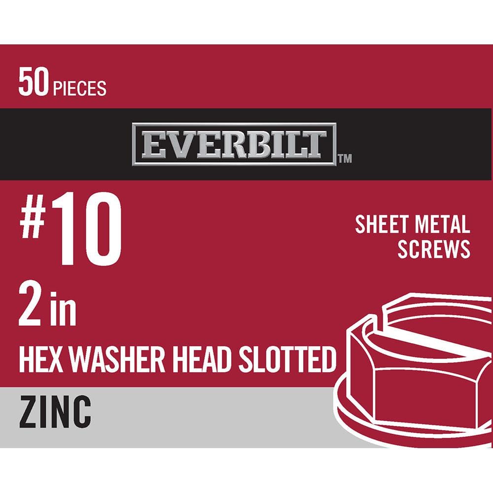 Everbilt #10 x 2 in. Slotted Hex Head Zinc Plated Sheet Metal Screw (50-Pack)  801542 - The Home Depot