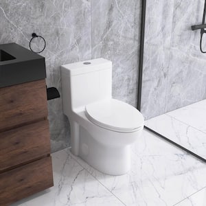 1-Piece 1.27 GPF Dual Flush Elongated Siphonic Jet Toilet in Glossy White Seat Included