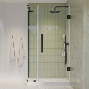 Tampa-Pro 32 in. L x 32 in. W x 72 in. H Corner Shower Kit w/Pivot Frameless Shower Door in ORB w/Shelves and Shower Pan