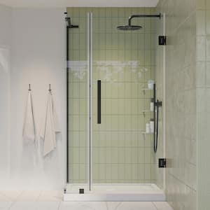 Tampa-Pro 40 in. L x 36 in. W x 72 in. H Corner Shower Kit w/Pivot Frameless Shower Door in ORB w/Shelves and Shower Pan