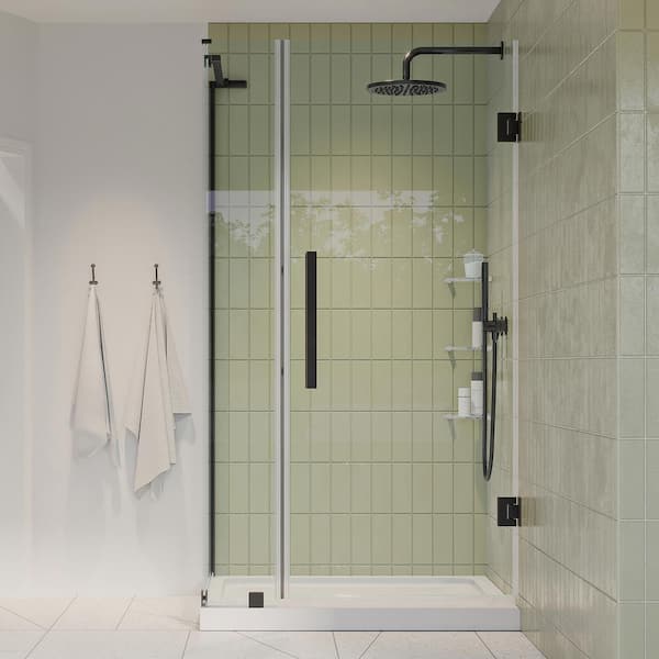 OVE Decors Tampa-Pro 36 in. L x 36 in. W x 75 in. H Corner Shower Kit w/Pivot Frameless Shower Door in ORB w/Shelves and Shower Pan