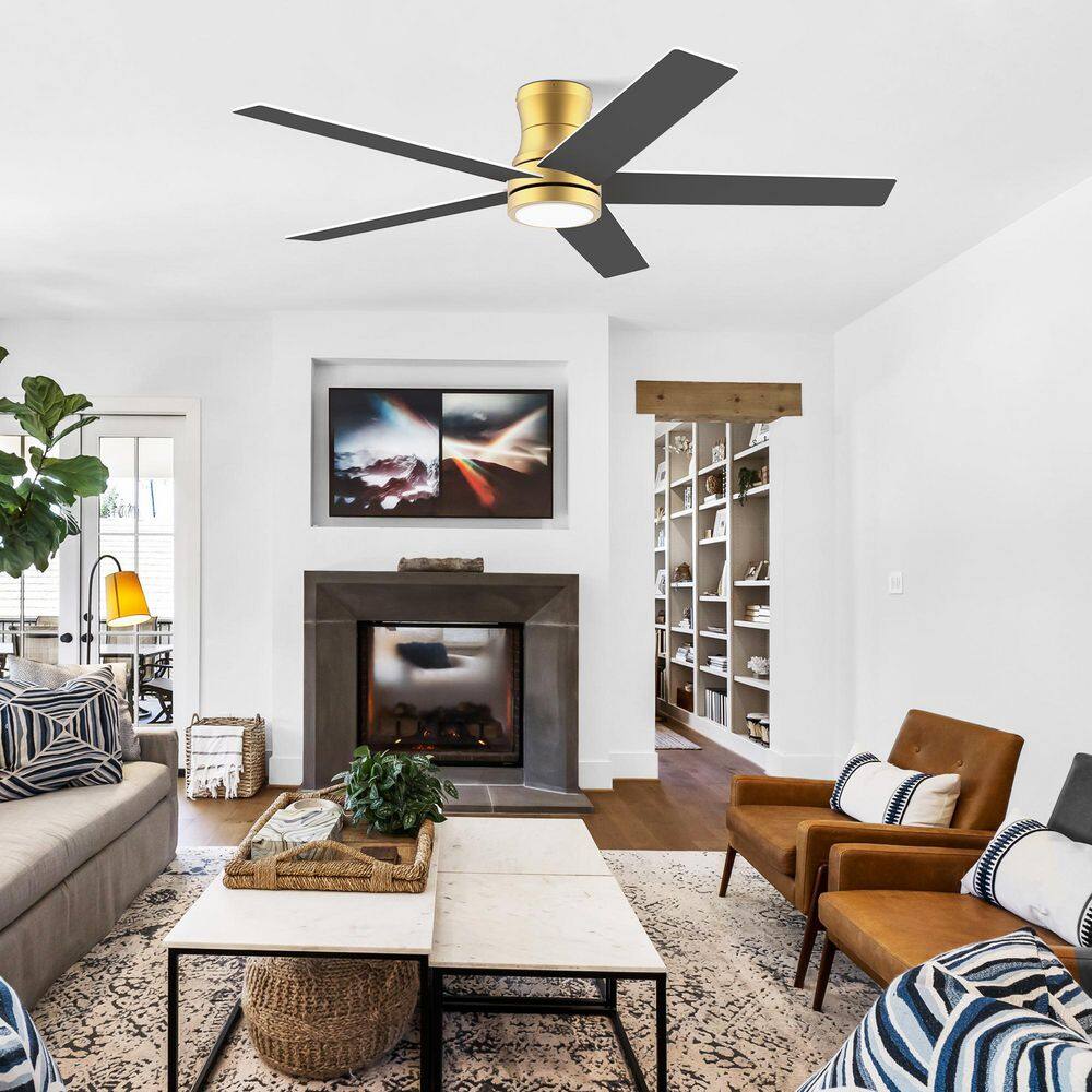 52 in. Smart Gold Outdoor Indoor Flush Mount Ceiling Fan w/ Dimmable LED Ligh APP/Alexa/Remote DC Motor Dual-finsh Blade price history on PriceWatchPro