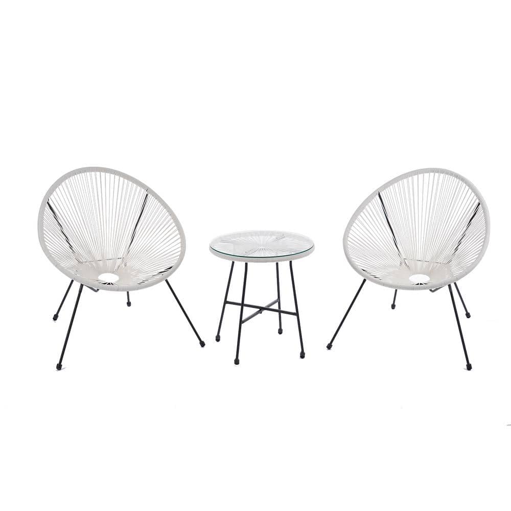 3-Piece Wicker Outdoor All Weather Weatherproof Outdoor Bistro Set in White