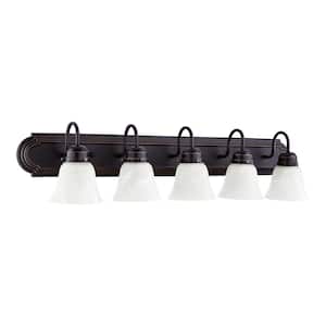 Traditional 36 in. W 5 Lights Old World Vanity Lights with Faux Alabaster Glass