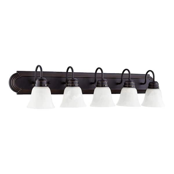 Quorum INTERNATIONAL Traditional 36 in. W 5 Lights Old World Vanity Lights with Faux Alabaster Glass