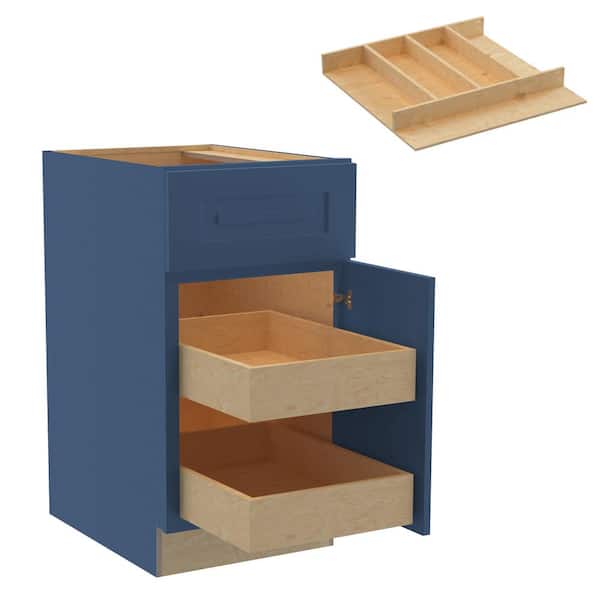 Home Decorators Collection Grayson 18 in. W x 24 in. D x 34.5 in. H Assembled Plywood Base Kitchen Cabinet in Mythic Blue with 2ROT Utility RH