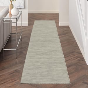 Positano Light Gray 2 ft. x 12 ft. Kitchen Runner Solid Modern Indoor/Outdoor Patio Area Rug