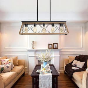 5-Light Walnut Color Hanging Chandelier Modern Kitchen Island Pendant Lighting, Metal Solid Ceiling Lights, No Bulbs