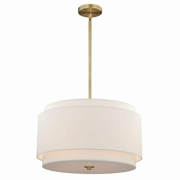 VAXCEL Burnaby 4-Light Brass Mid-Century Modern Drum Pendant White Linen