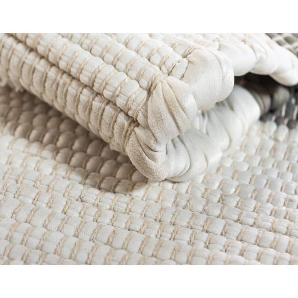 Handwoven Striped Chindi Rag Rug in Gray and Cream Cotton
