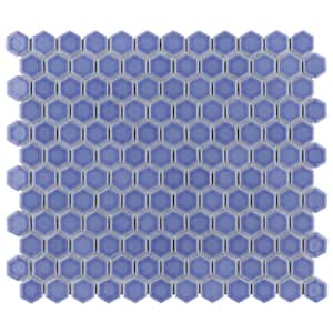 Tribeca 1 in. Hex Glossy Periwinkle 10-1/4 in. x 11-7/8 in. Porcelain Mosaic Tile (8.6 sq. ft./Case)