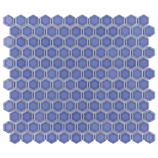 Merola Tile Tribeca 1 in. Hex Glossy Periwinkle 10-1/4 in. x 11-7/8 in. Porcelain Mosaic Tile (8.6 sq. ft./Case)