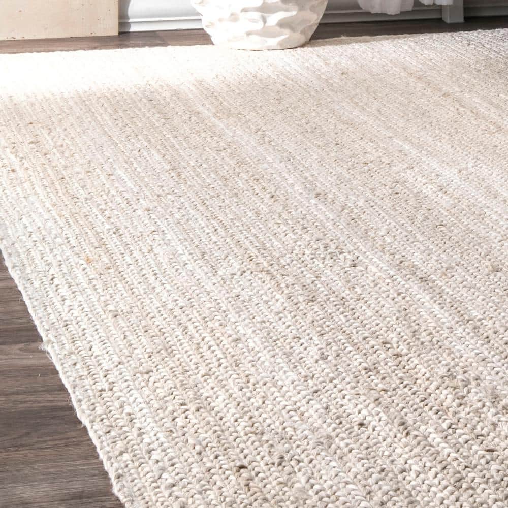 Off-White Round Hand Woven Jute Area Rug