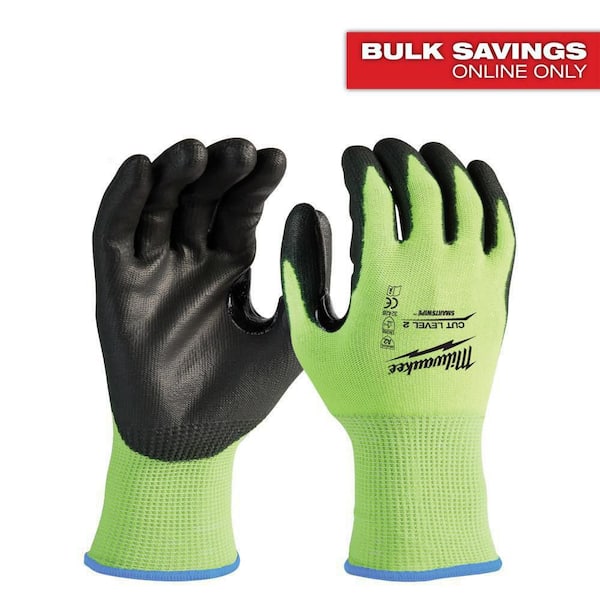 Large High Visibility Level 2 Cut Resistant Polyurethane Dipped Work Gloves