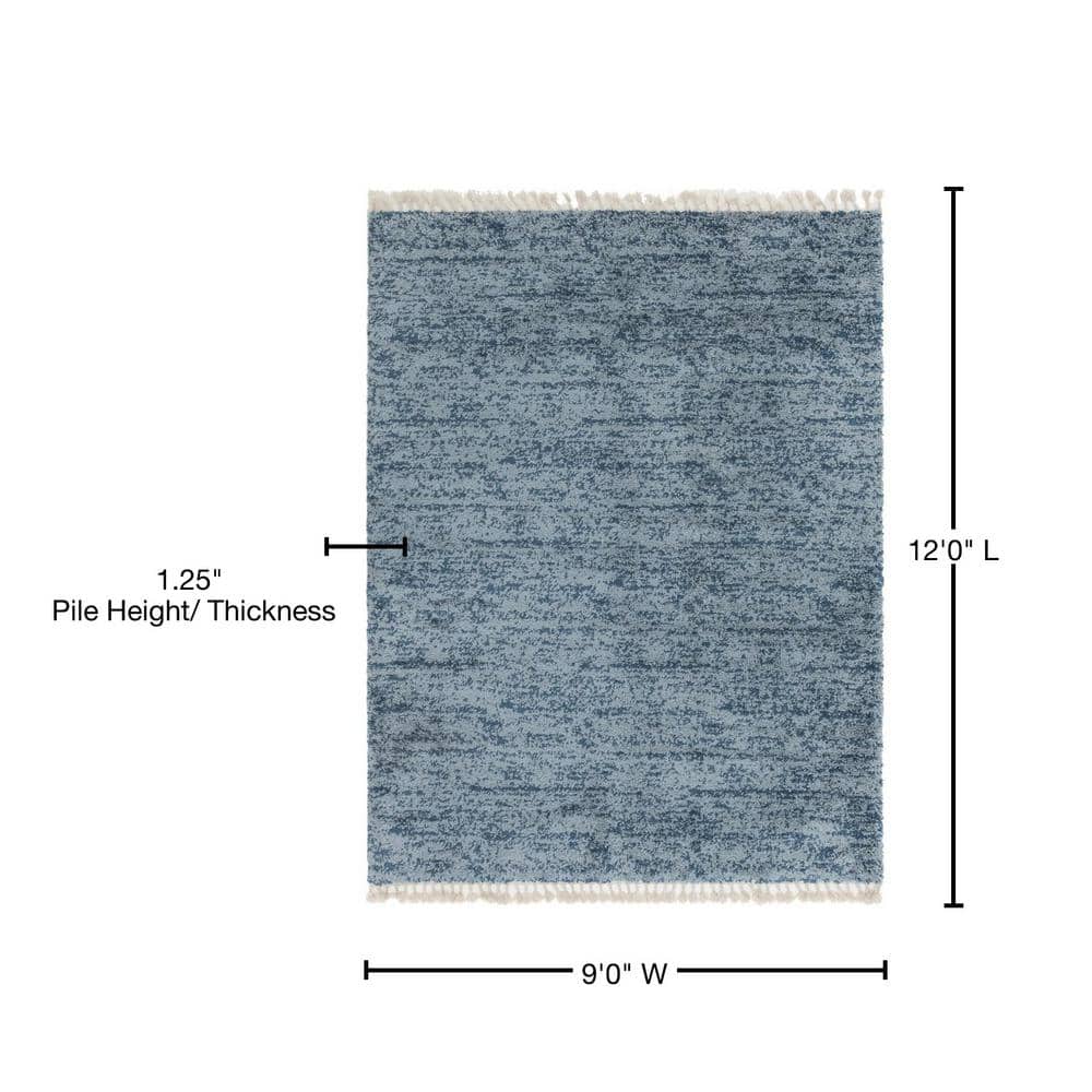 Blue Geometric Braided Handmade 9' x 12' Shag Rug
