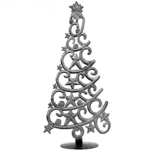 Grey Christmas Tree with Stars Haitian Drum Steel Sculpture