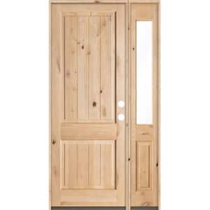 50 in. x 96 in. Rustic Knotty Alder Sq-Top VG Unfinished Left-Hand Inswing Prehung Front Door with Right Half Sidelite