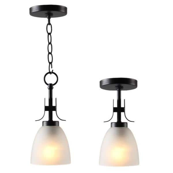 Coal Black Mini Pendant Light with Etched Glass Shade