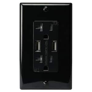 Two 3.4 Amp USB Two 20 Amp AC Wall Outlet and USB Charging Ports Wall Plate Tamper Resistant, Black