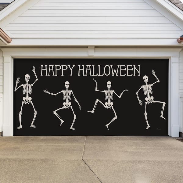 7 ft. x 16 ft. Happy Halloween Skeletons Garage Door Decor Mural for Double Car Garage Car Garage