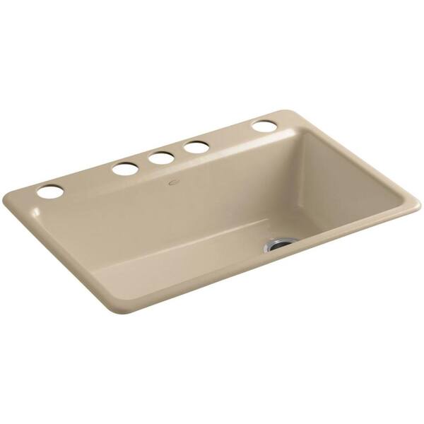 KOHLER Riverby Undermount Cast-Iron 33 in. 5-Hole Single Bowl Kitchen Sink Kit with Accessories in Mexican Sand