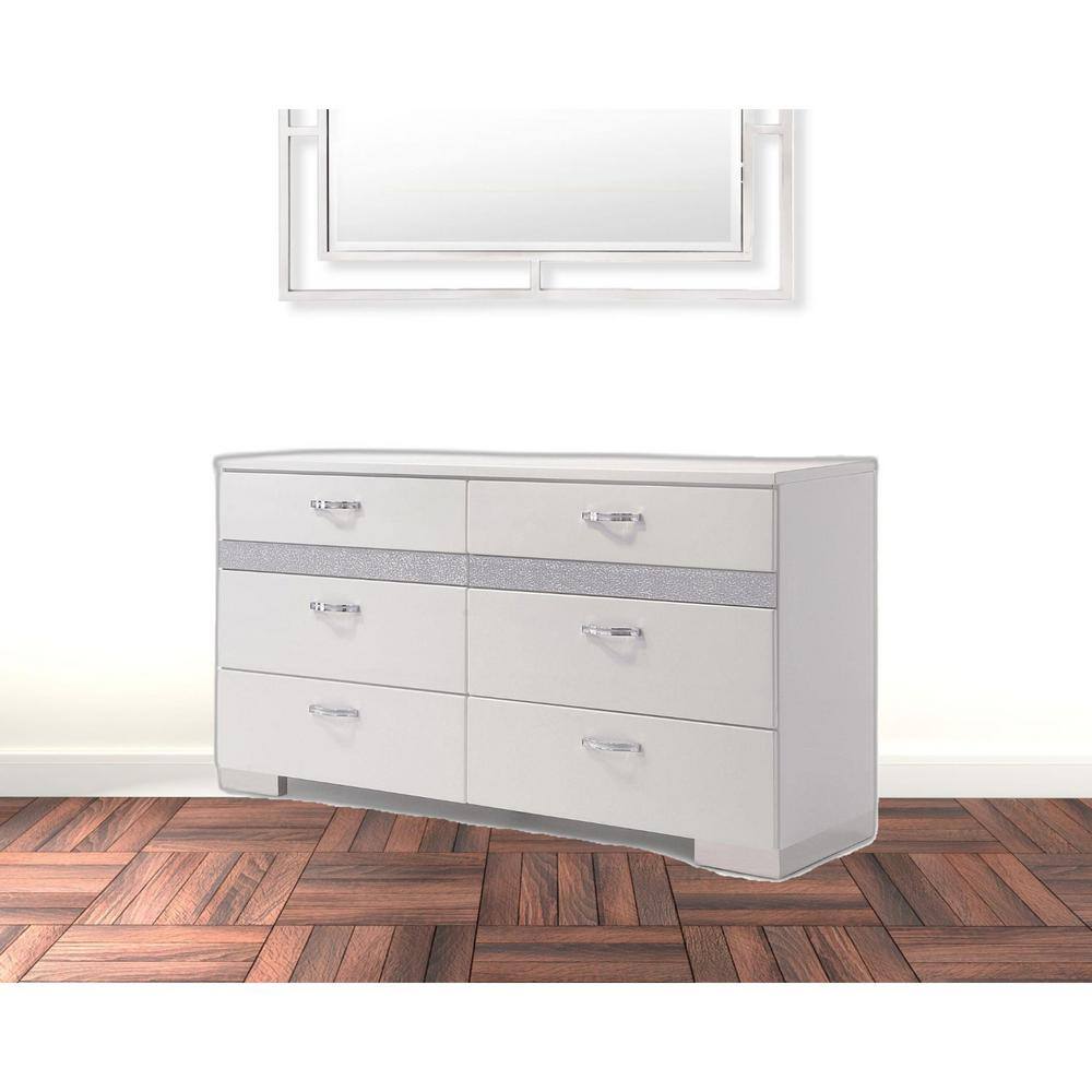 HomeRoots Amelia White High Gloss 8Drawers 63 in. Dresser 2000490494