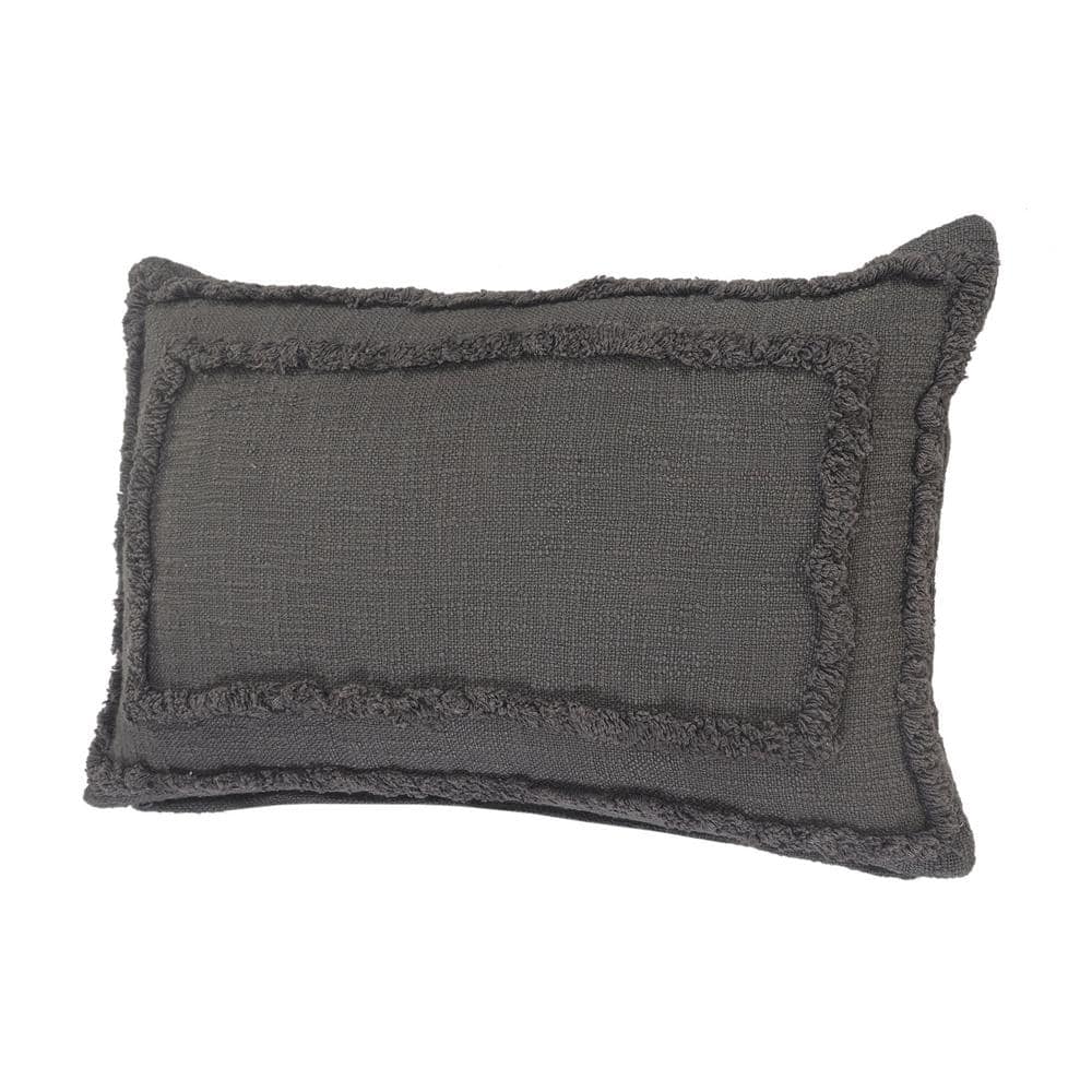 Modern Textured Tufted Lumbar Throw Pillow, 16" x 24", Deep Gray