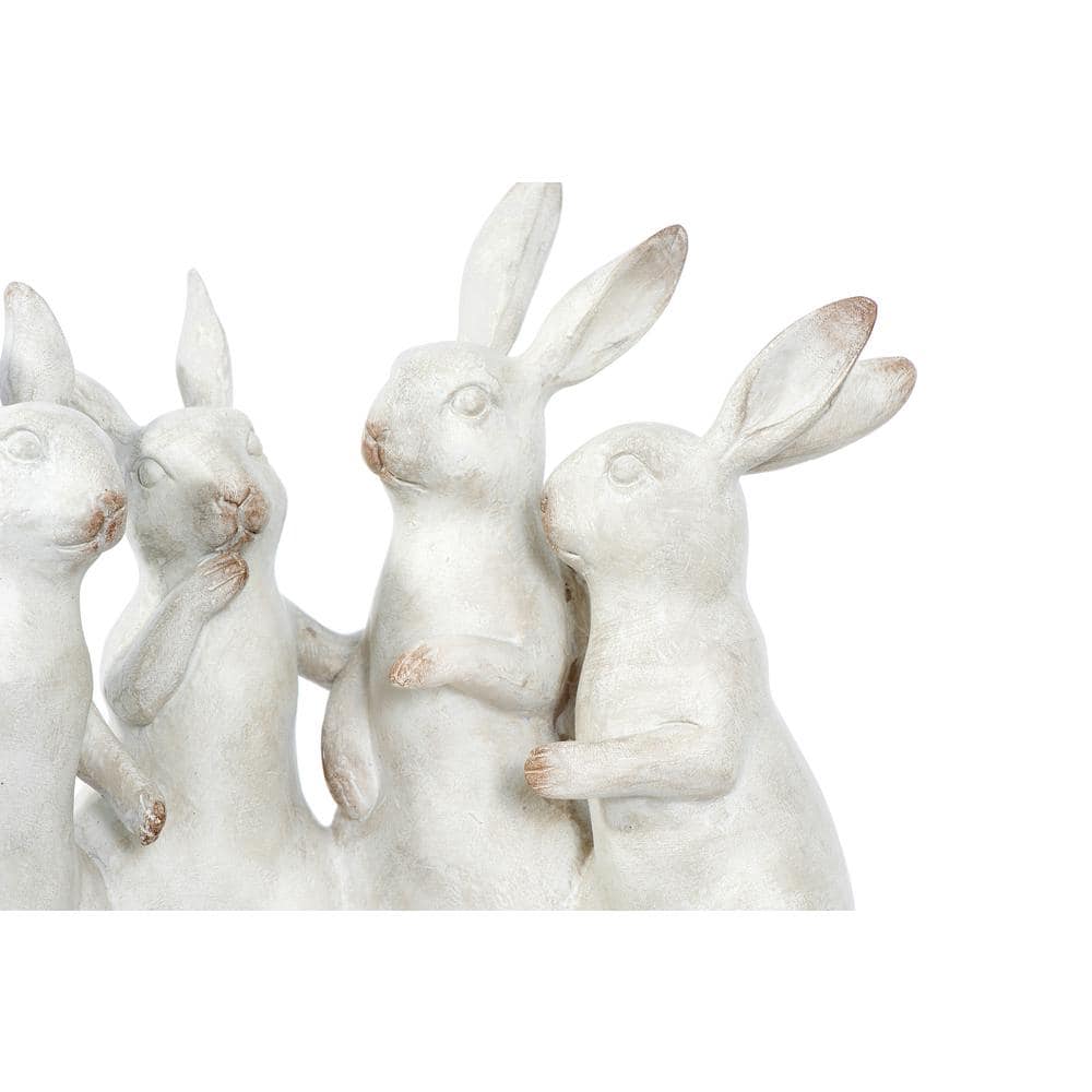 Whitewashed Resin Bunny Rabbit Quartet Figurine for Nursery Decor