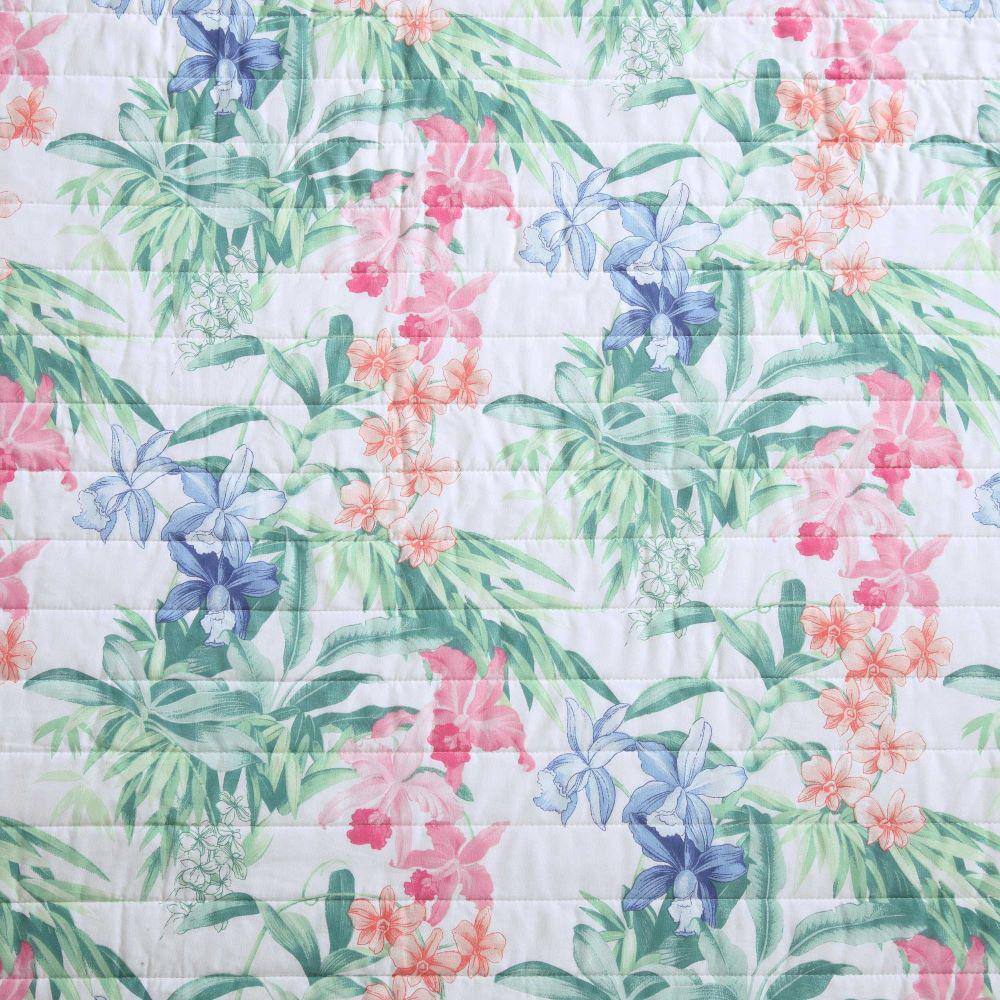 Twin Blue Cotton Reversible Quilt Set with Botanical Pattern