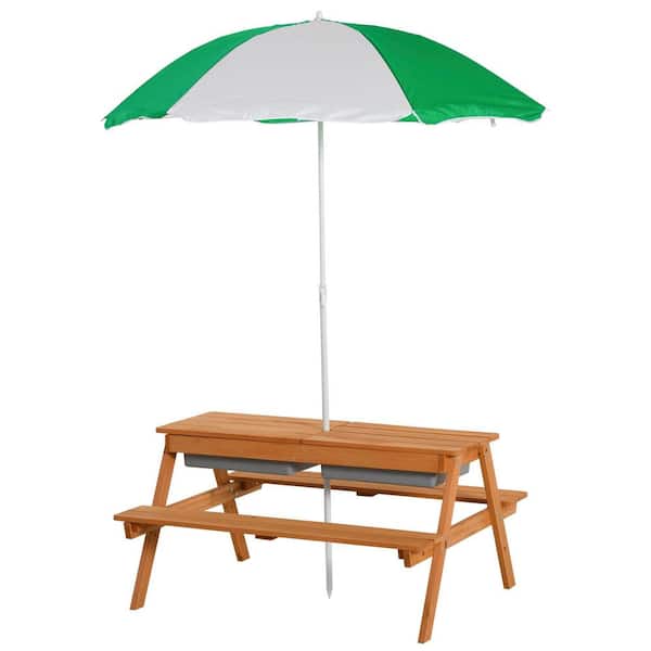 Unbranded 36 in. Rectangle Wood Outsunny Kids Picnic Table with Umbrella and Storage Inside