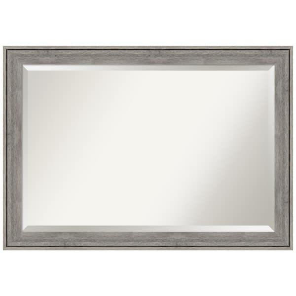 Amanti Art Regis Barnwood Grey 40.5 in. W x 28.5 in. H Wood Framed Beveled Wall Mirror in Gray