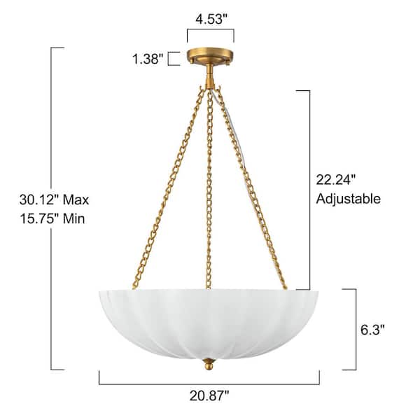 LLHZSY 20.87 in. 4-Light Brass and White Bowl Semi-Flush
