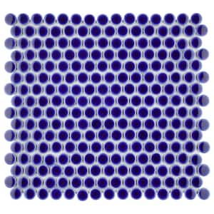 Hudson Penny Round Cobalt Blue 12 in. x 12-5/8 in. Porcelain Mosaic Tile (10.7 sq. ft./Case)