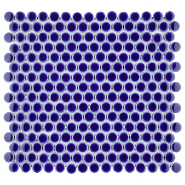 Merola Tile Hudson Penny Round Cobalt Blue 12 in. x 12-5/8 in. Porcelain Mosaic Tile (10.7 sq. ft./Case)