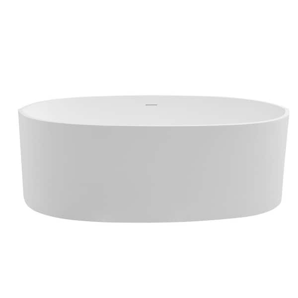 65 in. x 34.25 in. Stone Resin Solid Surface Freestanding Soaking Bathtub with Center Drain in White