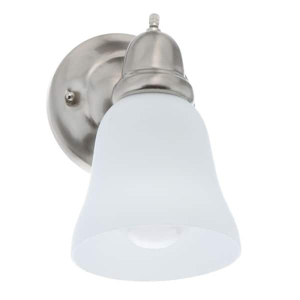 Hampton Bay 1-Light Satin Nickel Sconce with Frosted Opal Glass Shade