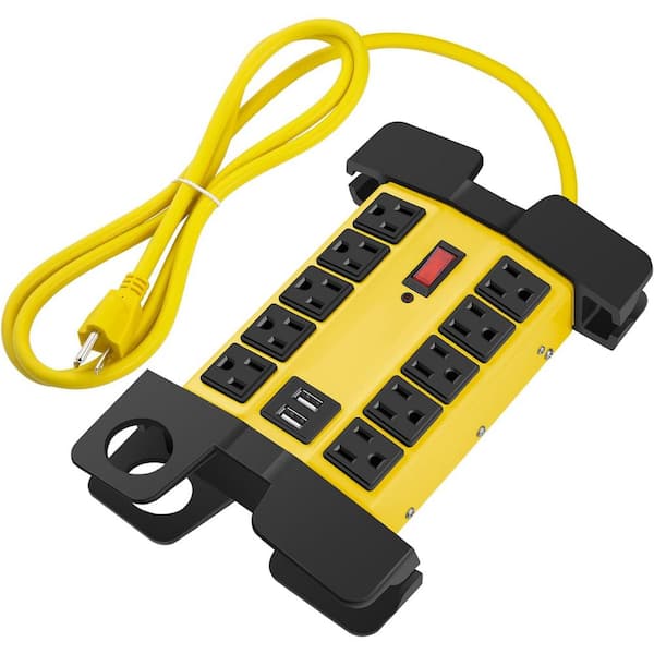 Etokfoks 10-Outlets Heavy-Duty Power Strip With USB Ports With 6 ft. Extension Cord and Wide Spaced Yellow