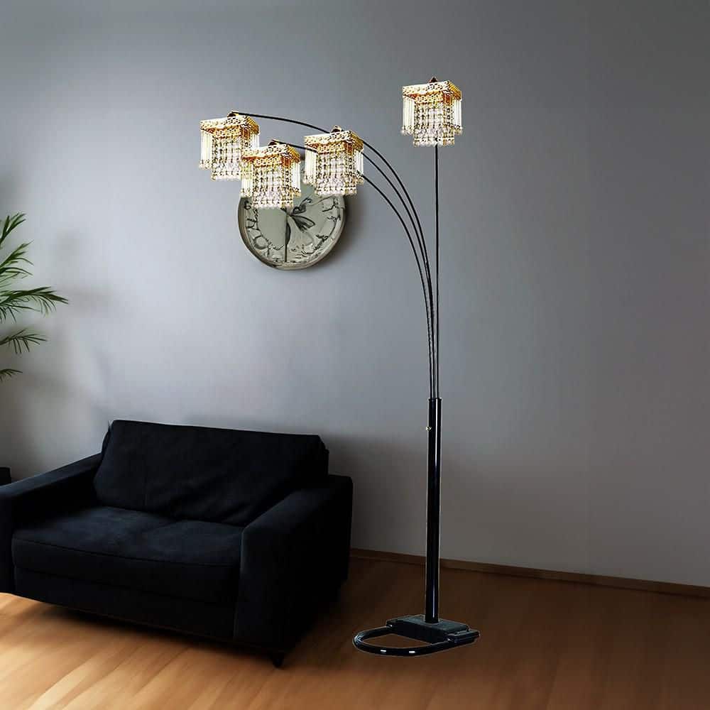 84 in. H 4-Light Black Square Lampshade Crystal Curved Arc Floor Lamp with Crystal-adorned Shades price history on PriceWatchPro