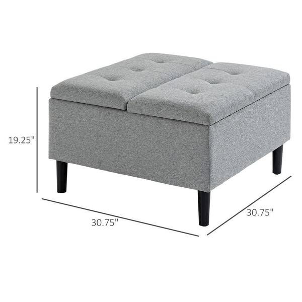 HOMCOM Gray Fabric Square Storage Ottoman 838-313V00LG - The Home 