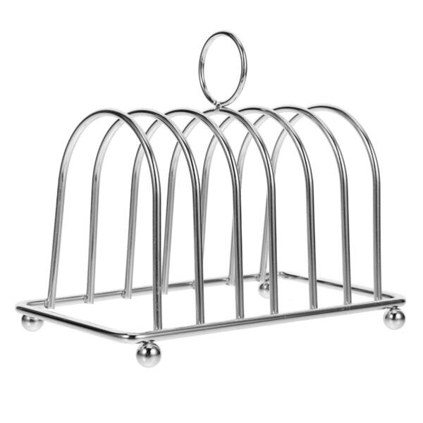 Stainless Steel 6-Slice Desktop Toast Rack with Ball Feet and Carry Handle, 5.7 in x 4.72 in x 3.38