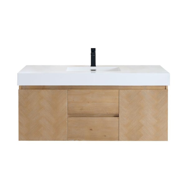 Altair Siena 48 in. W Single Sink Floating Bath Vanity in Light Brown with White Engineered Stone Composite Top