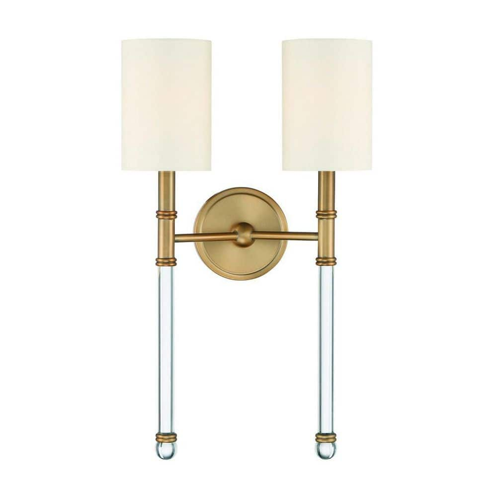 Savoy House Fremont 13 in. W x 21 in. H 2-Light Warm Brass Wall Sconce ...